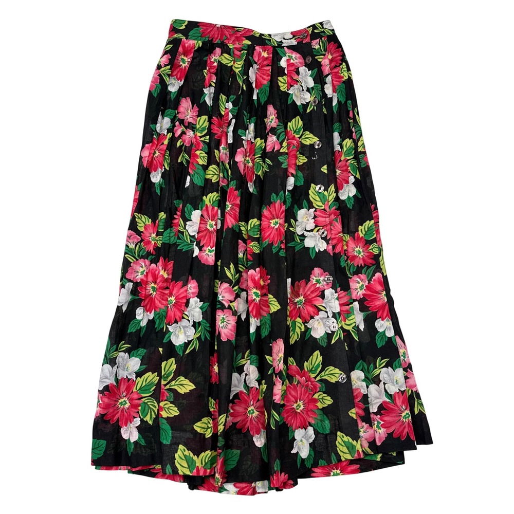 Vintage Liz Sport Skirt Size 8 Multicolor Floral Cottagecore Peasant Boho Button